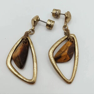 Kenneth Cole Women's Earrings Brush Gold Tone Drop Dangle Tiger Eye